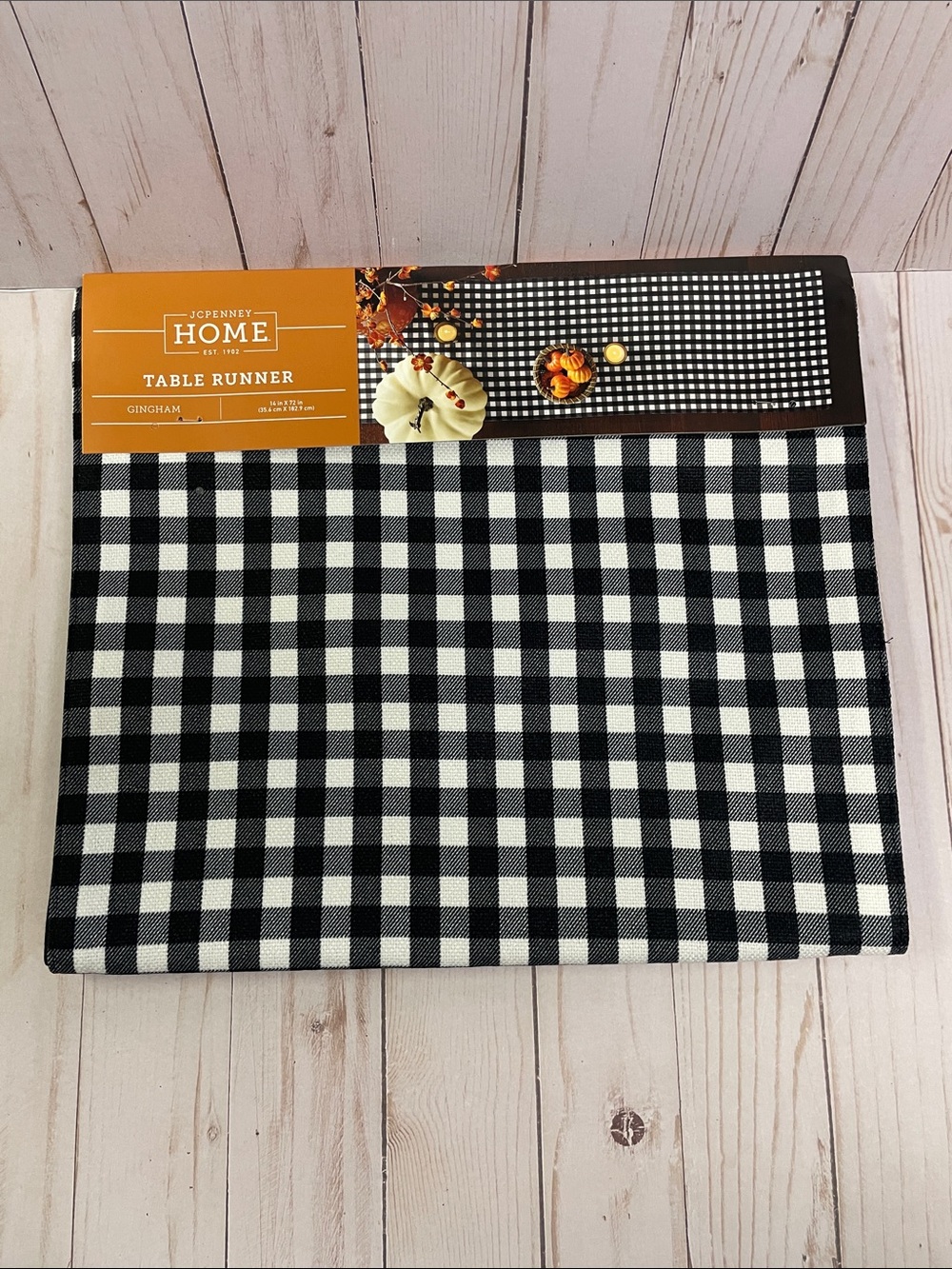 Black Off White Check GIngham Plaid Holiday Table Runner Farmhouse 72 x 14" NEW
